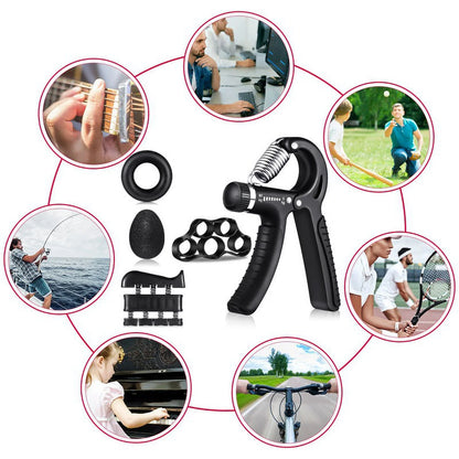 6-Piece Hand Grip Strengthening Kit with Adjustable Resistance (22 to 132 lbs) - Includes Hand Gripper, Finger Exerciser, Finger Stretcher, Grip Ring, and Stress Relief Grip Ball (Black)