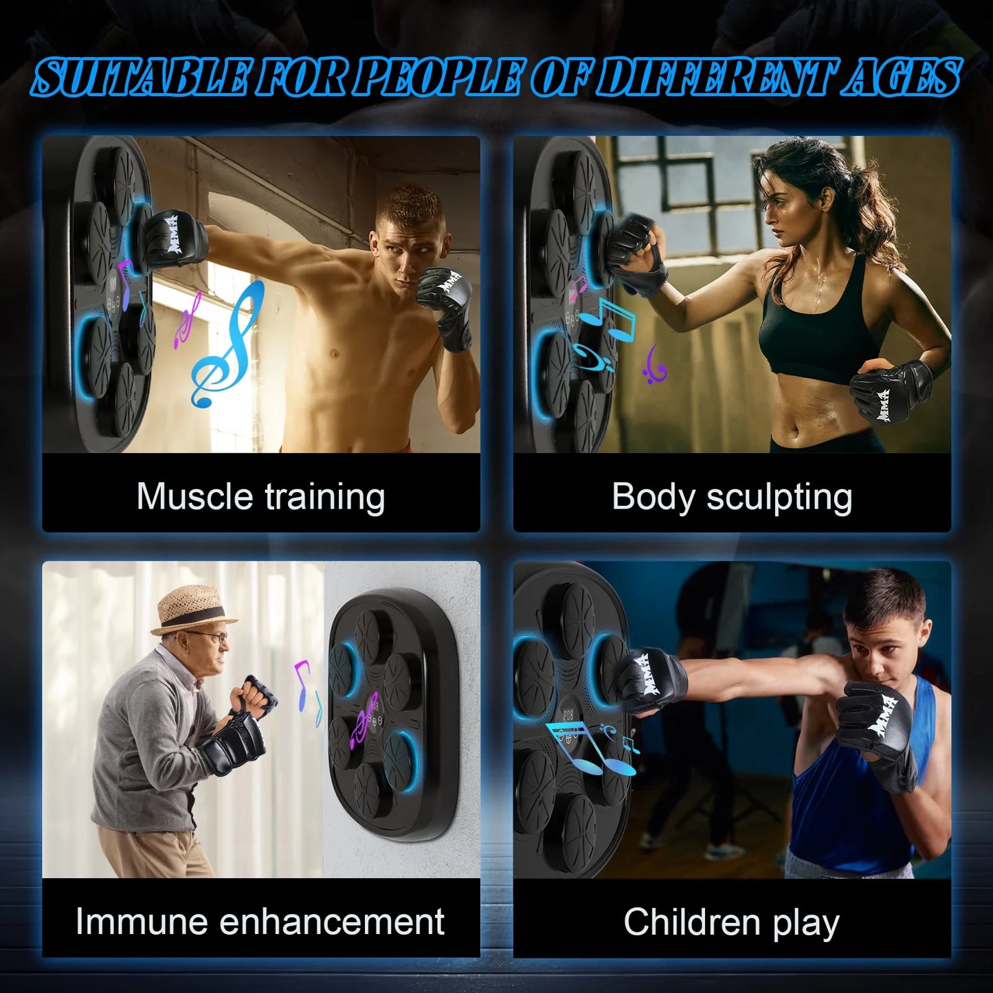 Enhanced Adult Smart Music Boxing Machine with Intelligent Display and Boxing Gloves, Wall-Mounted Fitness Solution for Home and Gym (Black)