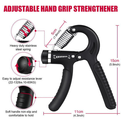 6-Piece Hand Grip Strengthening Kit with Adjustable Resistance (22 to 132 lbs) - Includes Hand Gripper, Finger Exerciser, Finger Stretcher, Grip Ring, and Stress Relief Grip Ball (Black)
