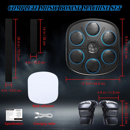 Enhanced Adult Smart Music Boxing Machine with Intelligent Display and Boxing Gloves, Wall-Mounted Fitness Solution for Home and Gym (Black)