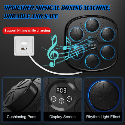Enhanced Adult Smart Music Boxing Machine with Intelligent Display and Boxing Gloves, Wall-Mounted Fitness Solution for Home and Gym (Black)